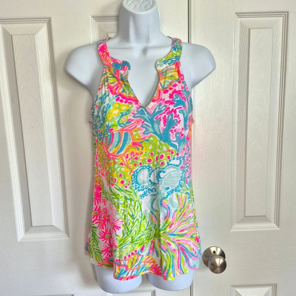 Lily Pulitzer Arya top multicolor‎ sleeveless beachy women's XS - Picture 3 of 10